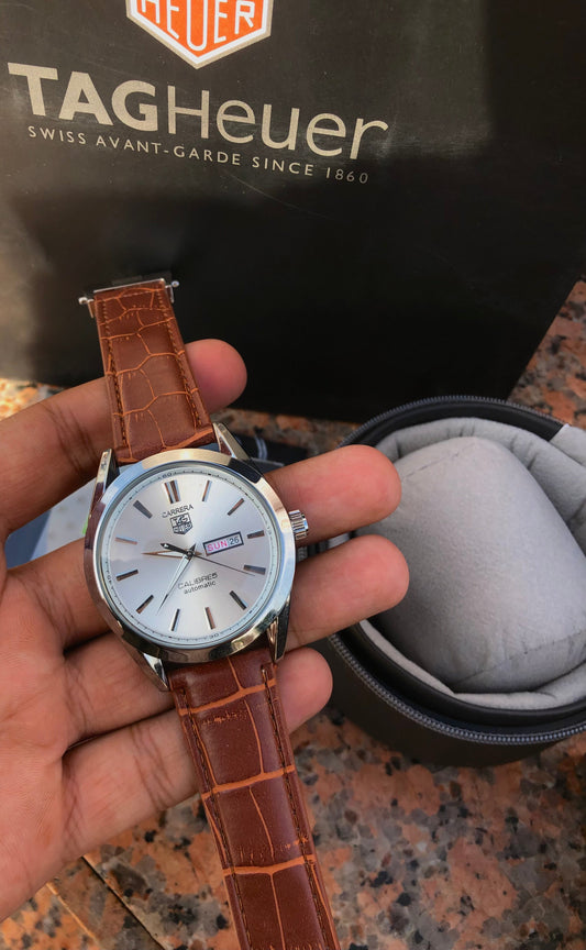 TAG Heuer Carrera – Silver Dial with Brown Leather Strap